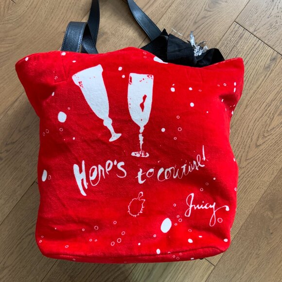 Juicy Couture Red Velvet Tote Handbag Vintage Retro 2000s Y2K Unique - Picture 5 of 16